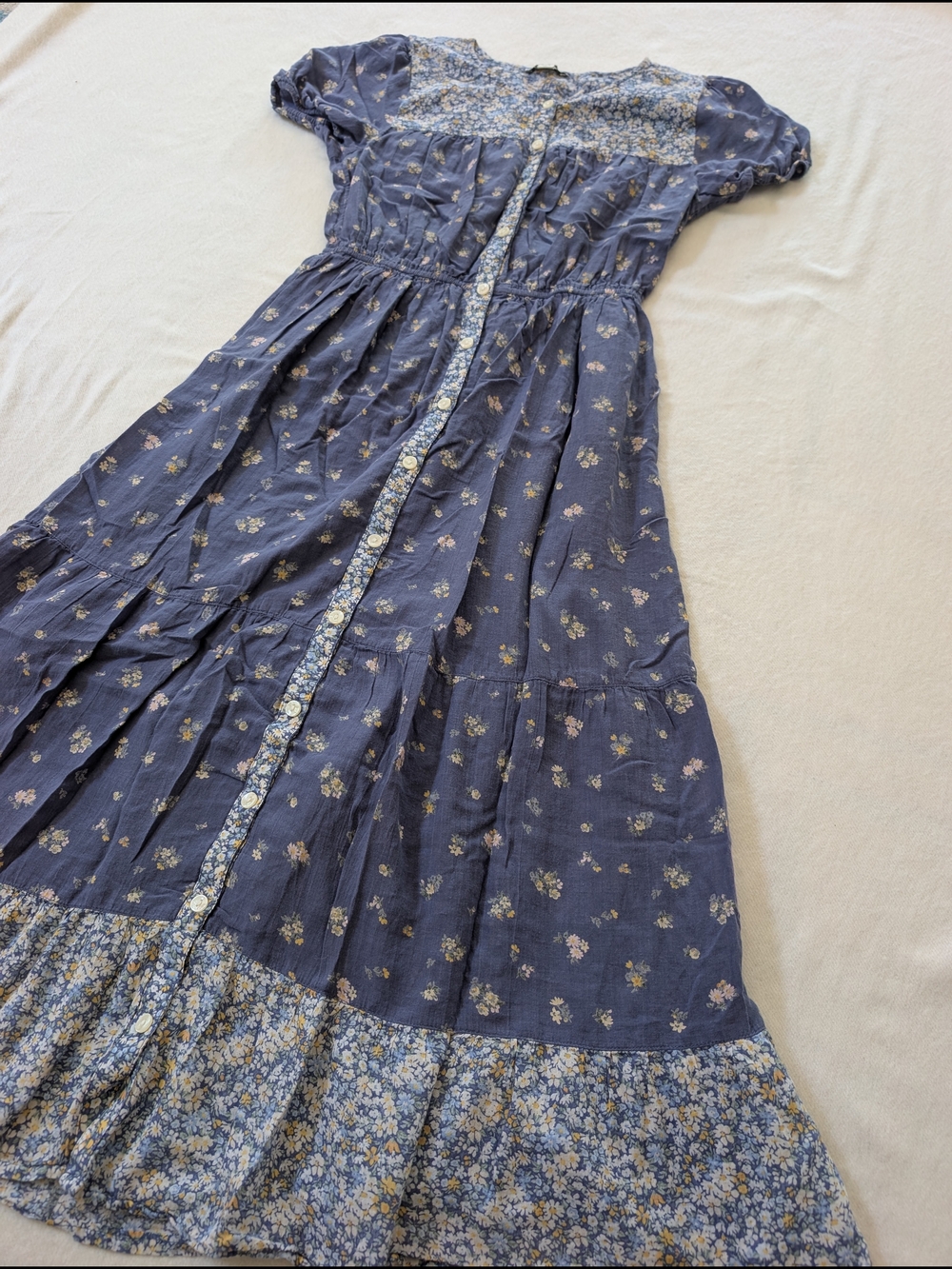 100% Cotton American Eagle Outfitters Blue Floral Button-Front Maxi Dress
